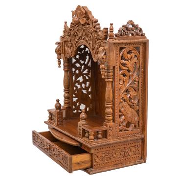 Feature the mandap wooden mandir positioned to the left side of the image