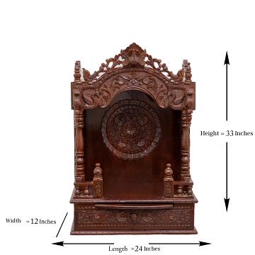 Display an image of the mandap wooden mandir with clear markings of its dimensions
