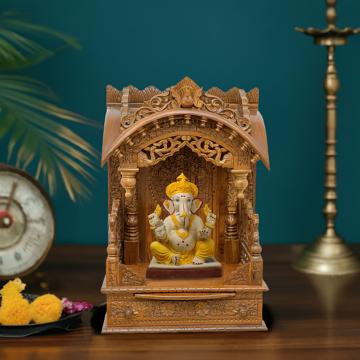 Illustrate the torana mandir in a lifestyle setting, such as a well-designed living room or prayer room Illustrate the torana mandir in a lifestyle setting, such as a well-designed living room or prayer room