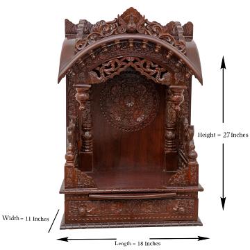 Display an image of the torana wooden mandir with clear markings of its dimensions Display an image of the torana wooden mandir with clear markings of its dimensions