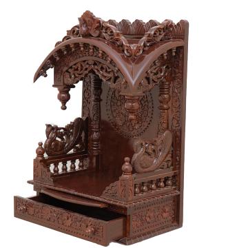 Feature the torana wooden mandir positioned to the left side of the image Feature the torana wooden mandir positioned to the left side of the image