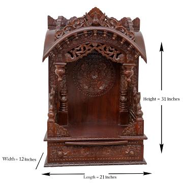Display an image of the torana wooden mandir with clear markings of its dimensions
