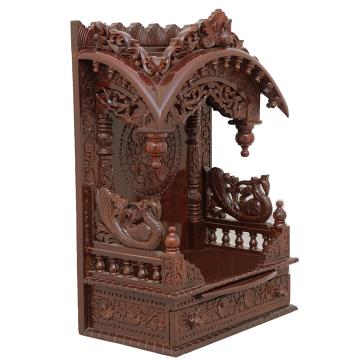 Feature the torana wooden mandir positioned to the left side of the image