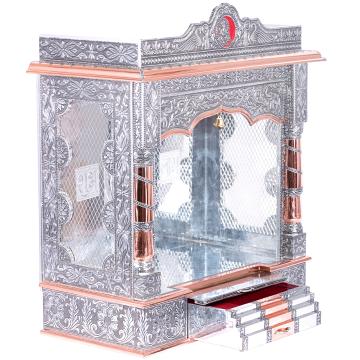 Present the Steps Mandir aligned to the right side of the image, and the rest of the space depicted as a well-decorated room