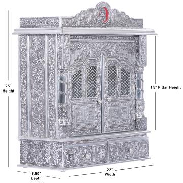 Display an image of the White Oxidized Home Pooja Mandir with clear markings of its dimensions