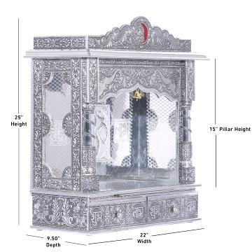 Display an image of the White Oxidized Home Pooja Mandir with clear markings of its dimensions Display an image of the White Oxidized Home Pooja Mandir with clear markings of its dimensions