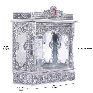 Display an image of the White Oxidized Home Pooja Mandir with clear markings of its dimensions Display an image of the White Oxidized Home Pooja Mandir with clear markings of its dimensions