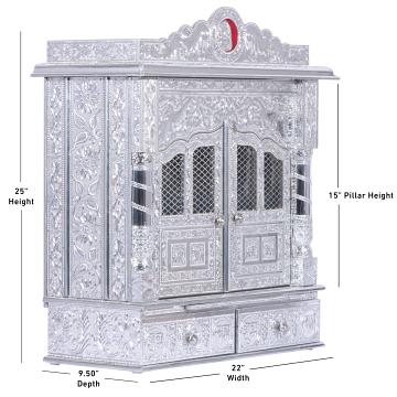 Display an image of the Pure Silver color Mandir with clear markings of its dimensions Display an image of the Pure Silver color Mandir with clear markings of its dimensions