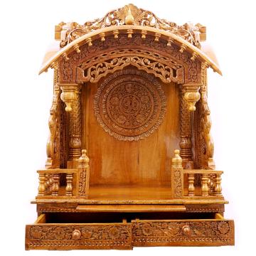 Feature the torana wooden mandir with two drawers