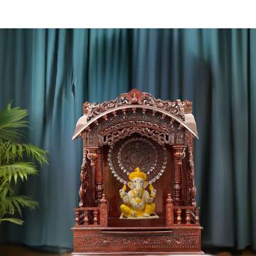Illustrate the torana mandir in a lifestyle setting, such as a well-designed living room or prayer room