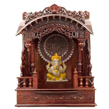 Illustrate the torana mandir in a lifestyle setting, such as a well-designed living room