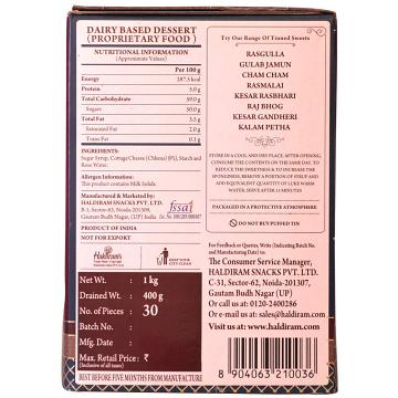 Haldiram White Rasbhari Bulk 1 Case
