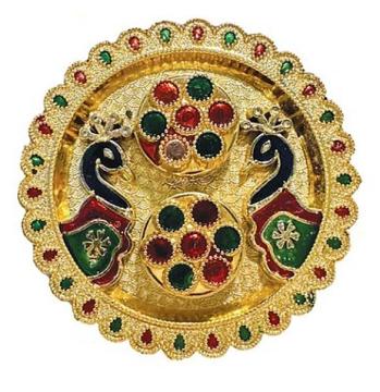Decorated peacock design puja thali