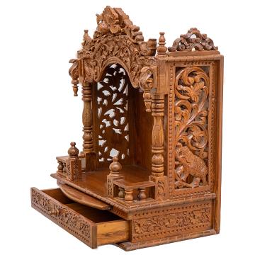 Feature the mandap wooden mandir positioned to the left side of the image
