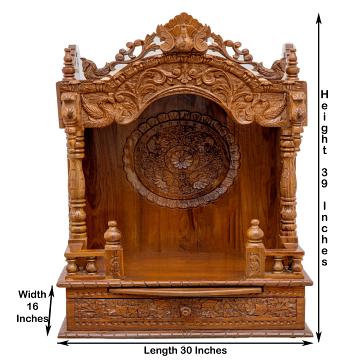 Display an image of the mandap wooden mandir with clear markings of its dimensions