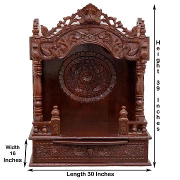 Display an image of the mandap wooden mandir with clear markings of its dimensions