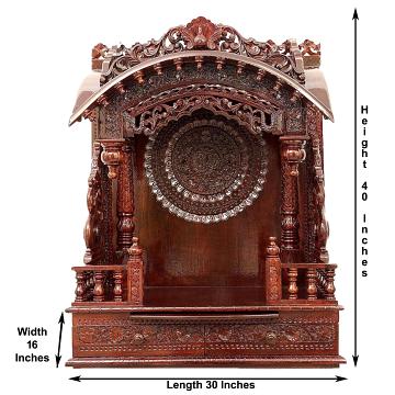 Display an image of the Torana wooden mandir with clear markings of its dimensions