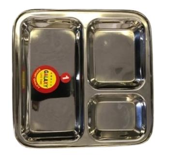 Stainless Steel 3 Compartment Paw Bhaji Snack Plate Stainless Steel 3 Compartment Paw Bhaji Snack Plate