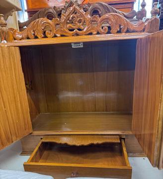 Wooden Mandir with doors, tray and drawer