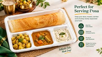 Biodegradable disposable dosa plate  / 4 comparment thali
