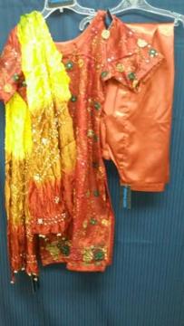 Rust Orange Net Zari Tilla Patyala Suit