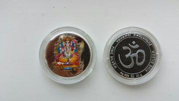 Enamel mina work Ganesh silver coin