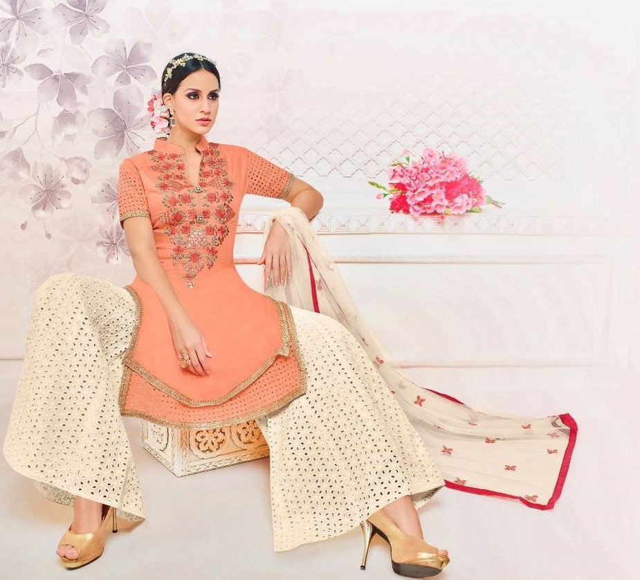 Women Gajri Organza Embroidered Plazzo Suit