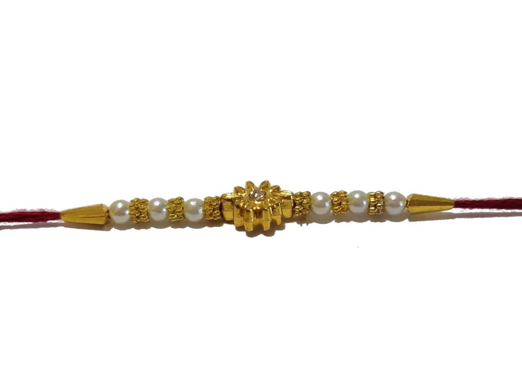 RAKHI Crafted in Golden Sun Like Flower With White Beads