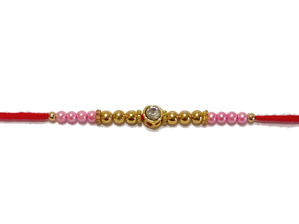 Diamond RAKHI Designed With Golden and Pink Beads