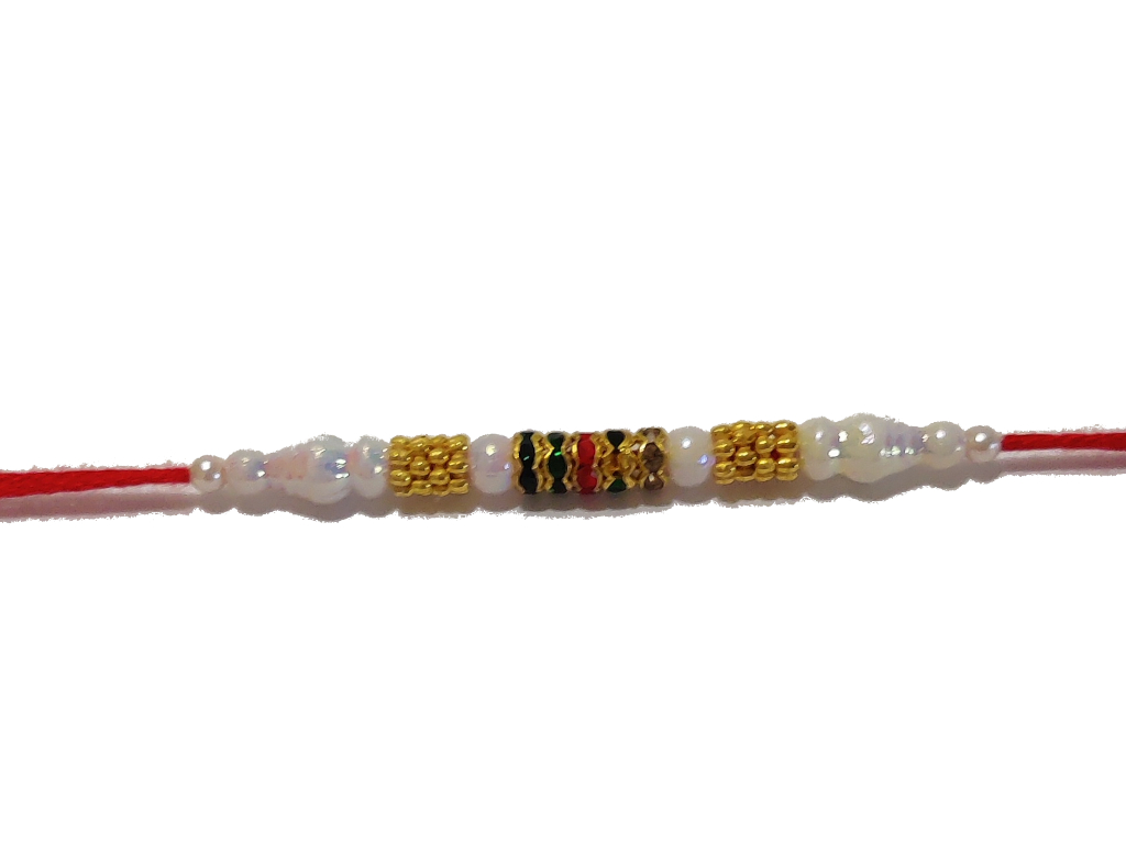 Traditional RAKHI With Muli-Color Stones and White Beads