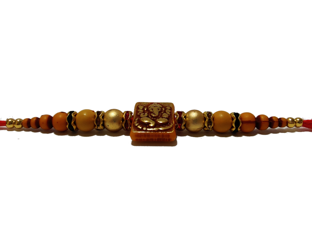 Ganesh RAKHI W/ Gold and Wooden Beads