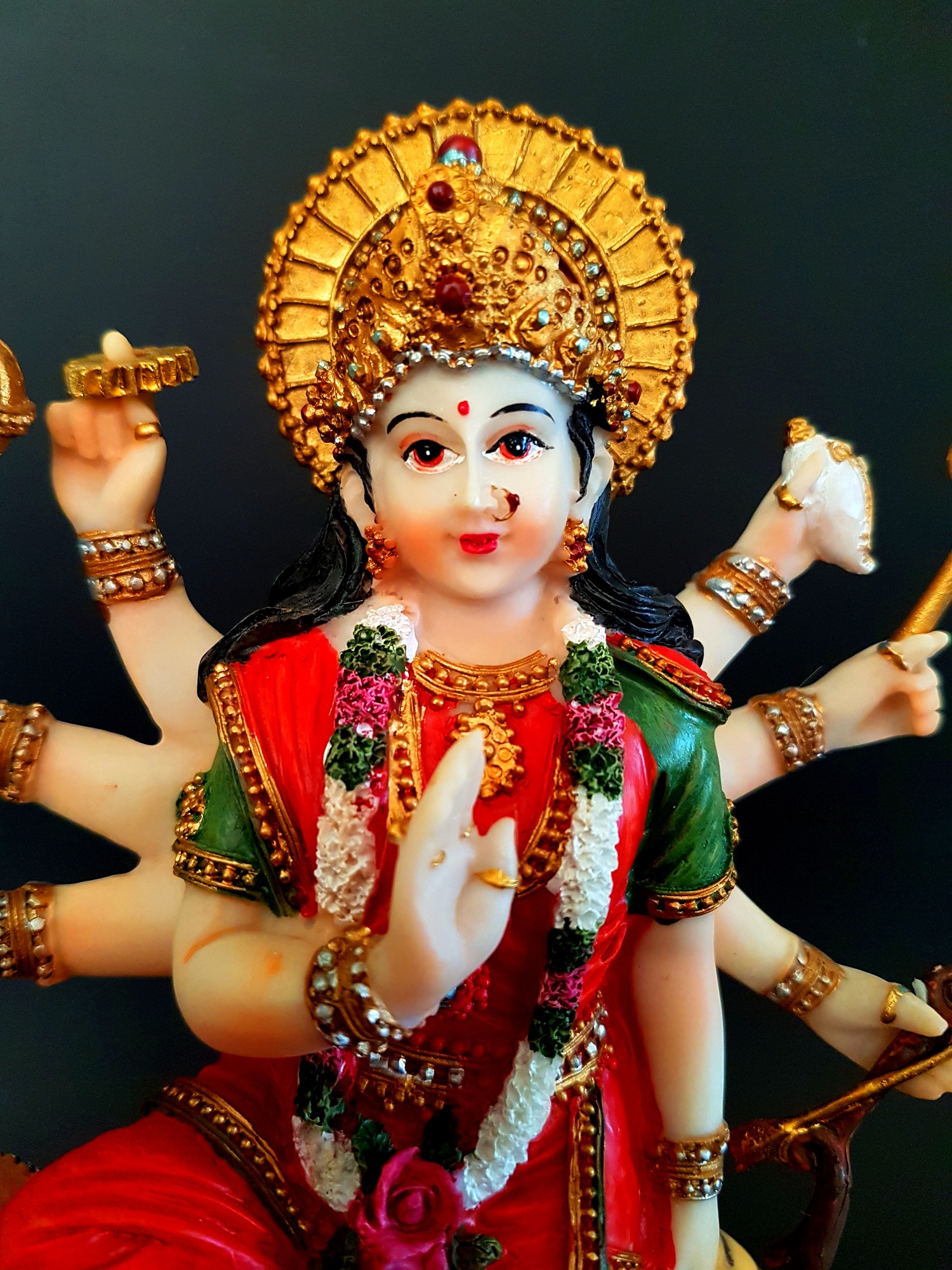 9" Goddess Durga Statue With FREE Garland/Harr for Home Decor,Temple