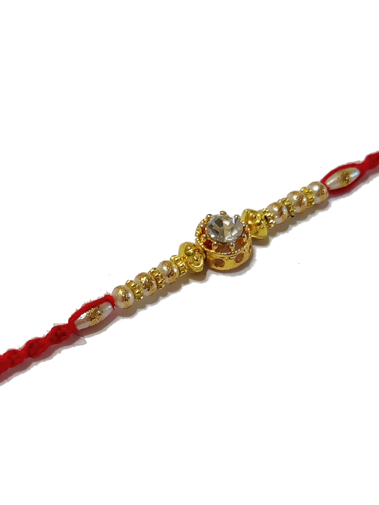 RAKHI in White and Golden Beads with Auspicious Diamonds