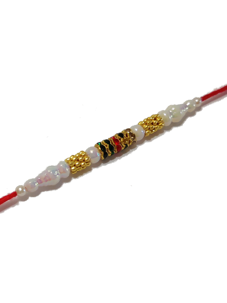 Traditional RAKHI With Muli-Color Stones and White Beads
