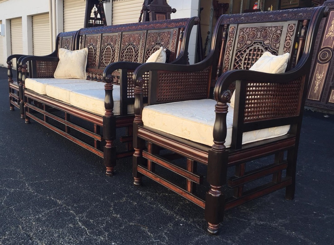 Handcarved Wooden Egyptian Style Sofa Set 5 Seater (3 Pcs) 39698 Buy