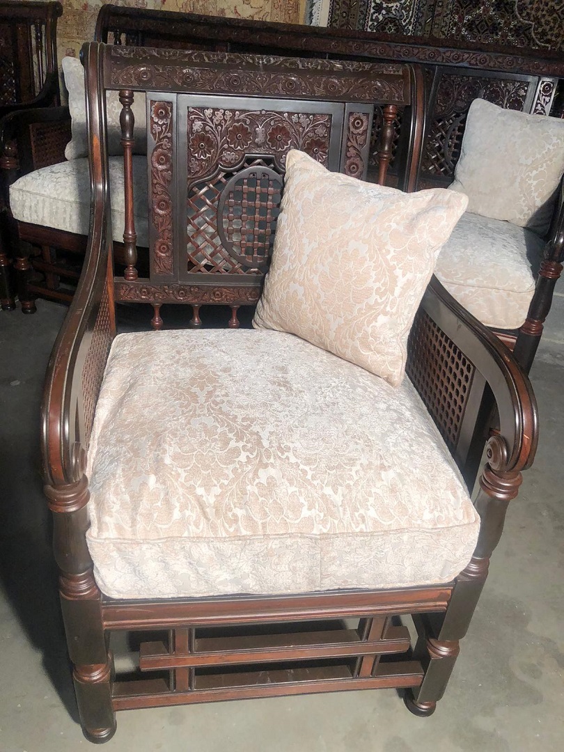 Handcarved Wooden Egyptian Style Sofa Set 5 Seater (3 Pcs) 39698