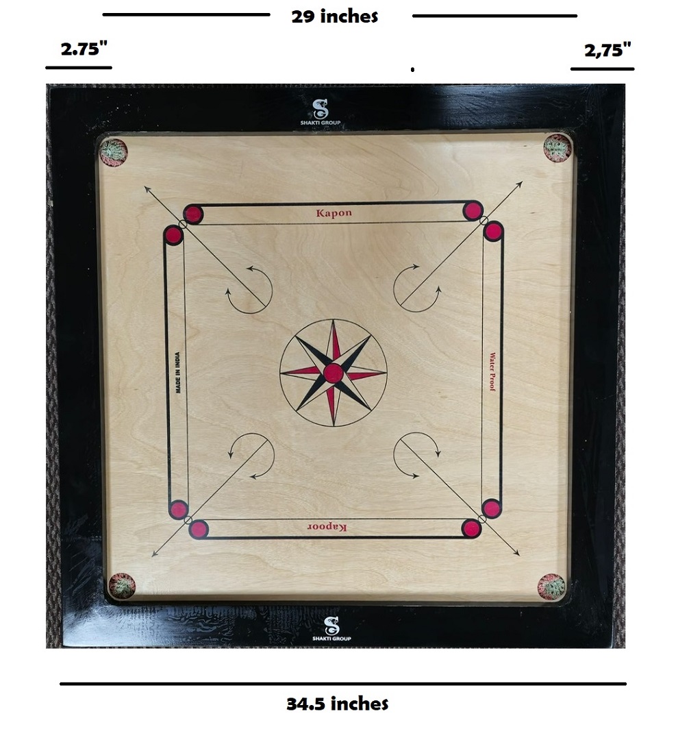 Carrom Board Game w/ Coins, Striker & Powder - Full Size 34.5