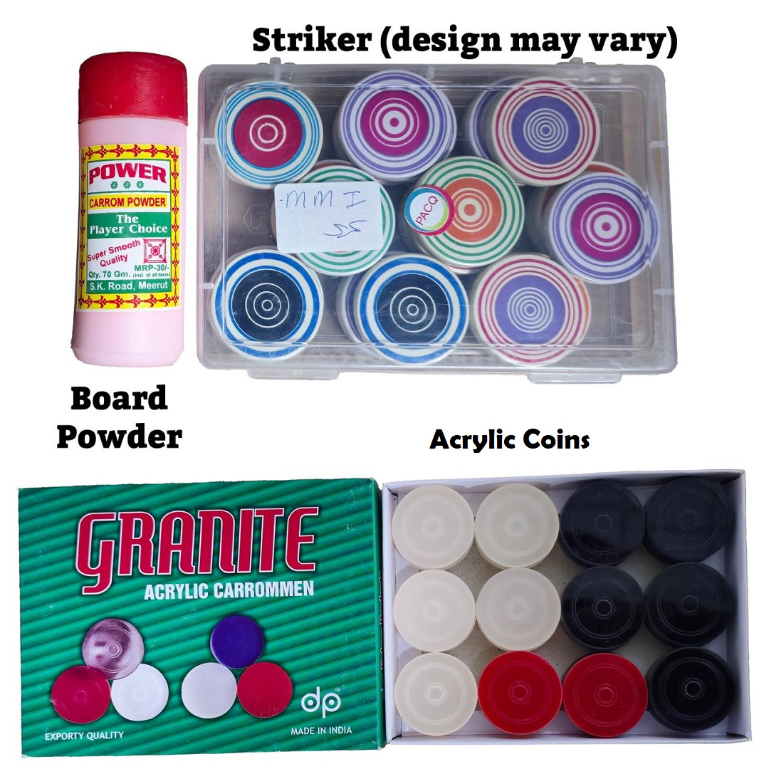 Carrom Board Coins, Striker & Powder