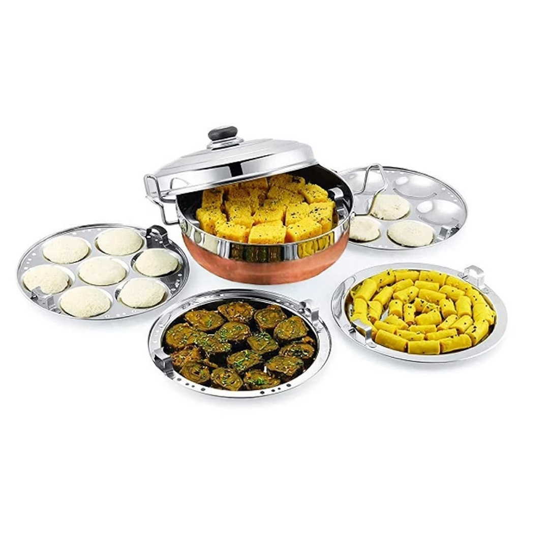 Copper Steel Multipurpose kadhai steamer for idli dhokla patra