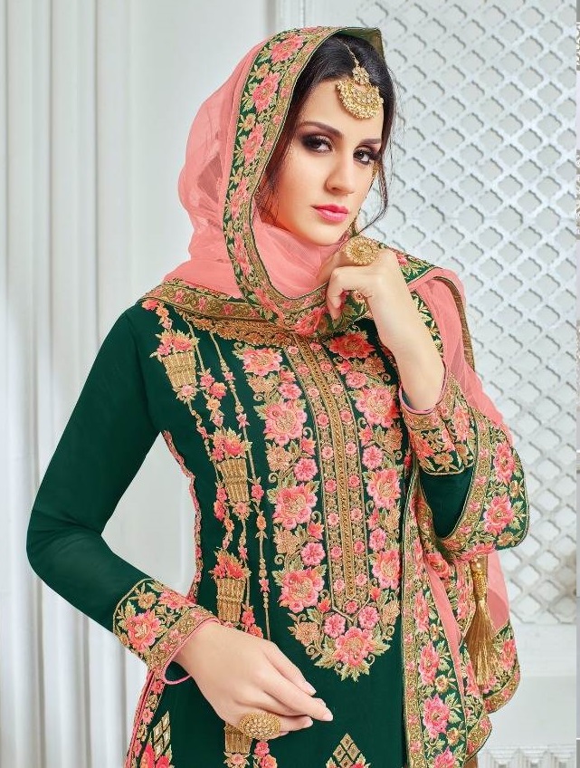 green dress/kraft dinner SHAFNUFAB Women's Georgette Ethnic Wear for WomenSemi StitchedSalwarSu –  Shafnu Fab