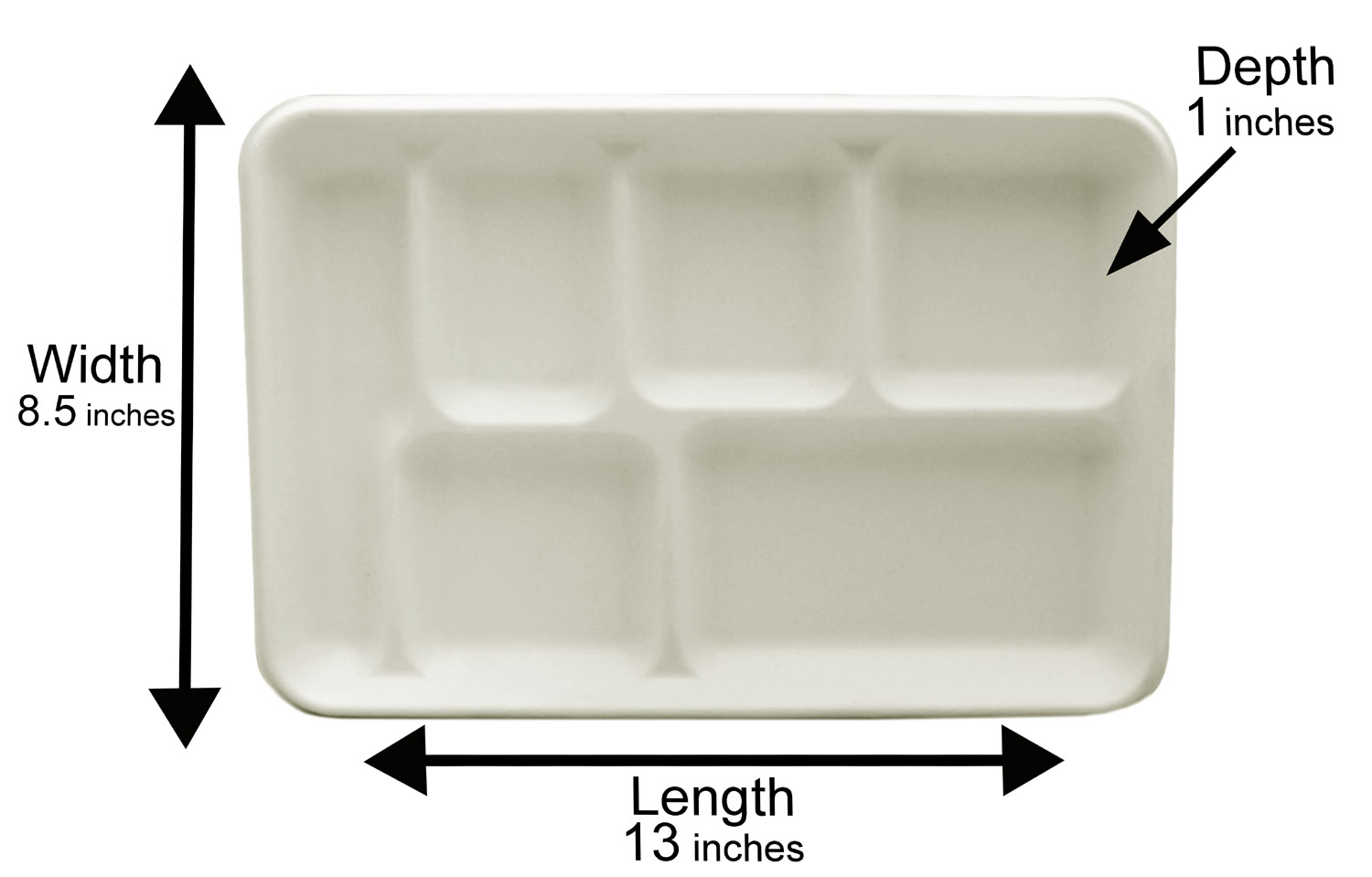 6 Compartment Biodegradable Thali Plates - Dimensions