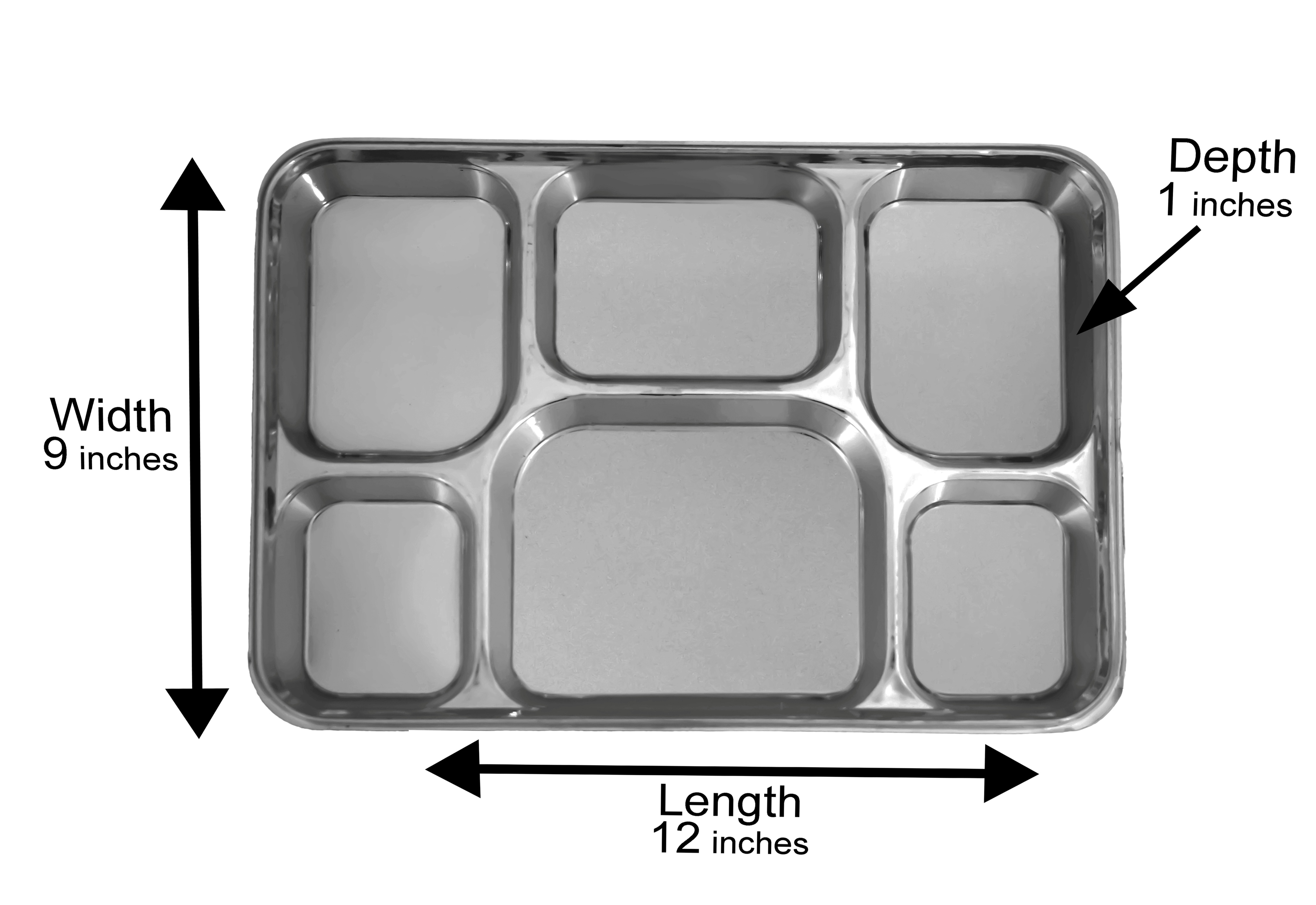 6 Compartment Disposable Silver Party Thali Plates - Dimensions