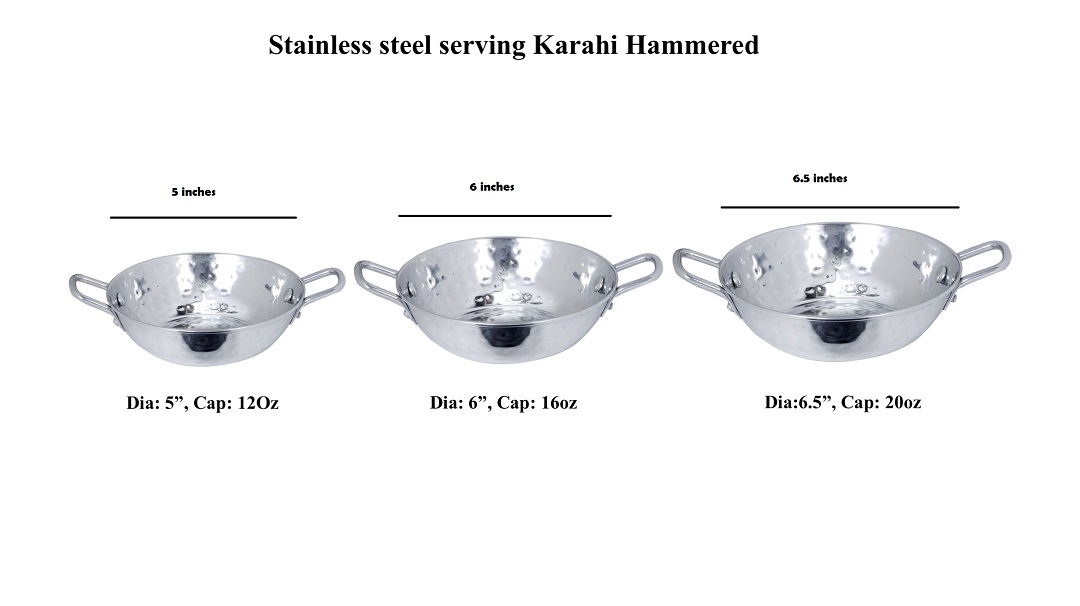 Hammered Stainless steel serving karahi 3 sizes