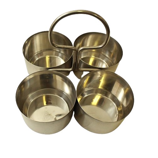 Stainless Steel Serving Container Caddy Saag Dan w/ 4 Bowls