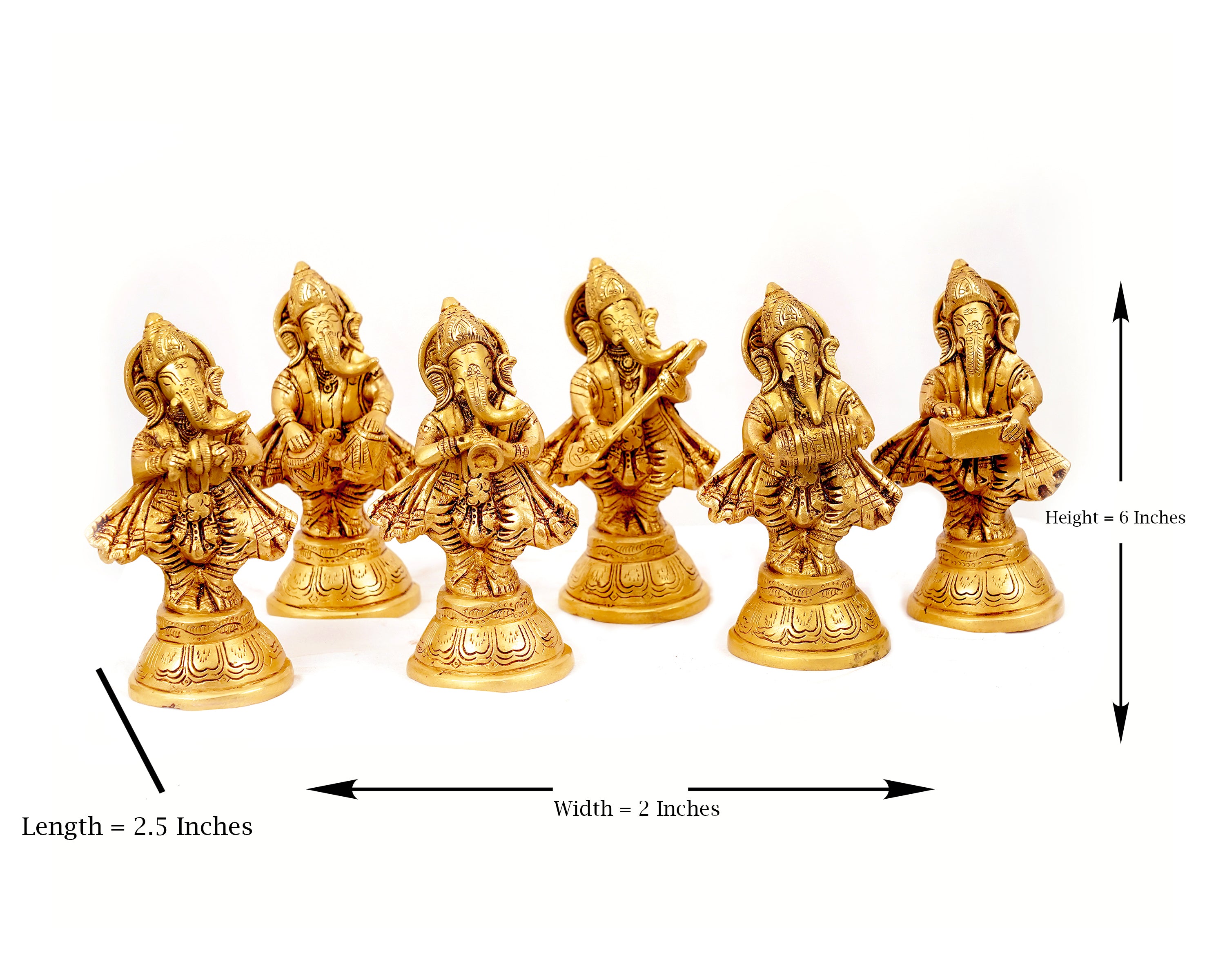 Brass ganpati statue set playing musical instrument