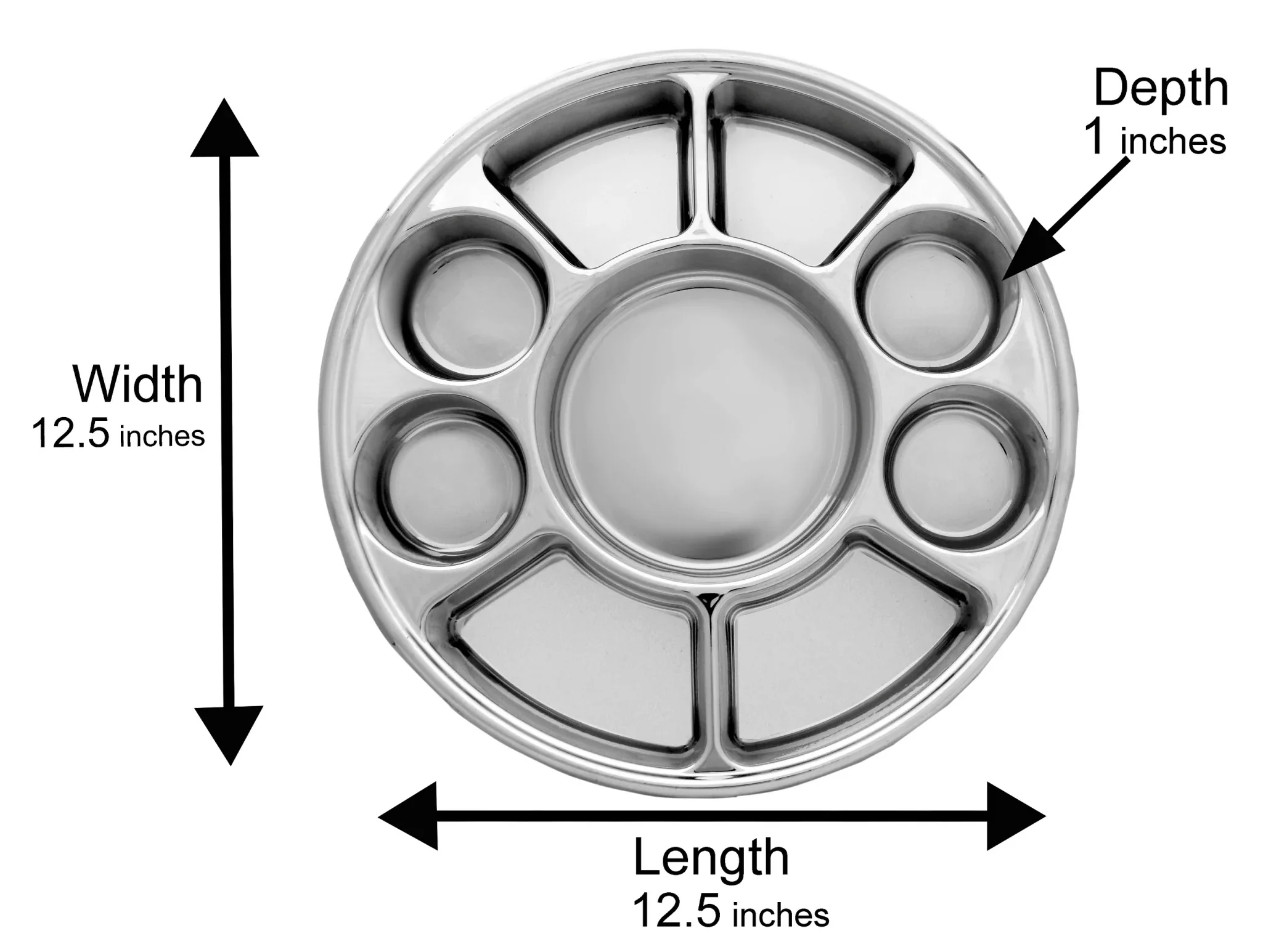9 Compartment Silver Thali Plate - Dimensions