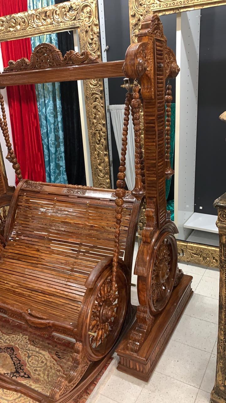 Antique Finish Wooden Swing/Rocker w/ Wheel Panels 37080 Buy Jhoola