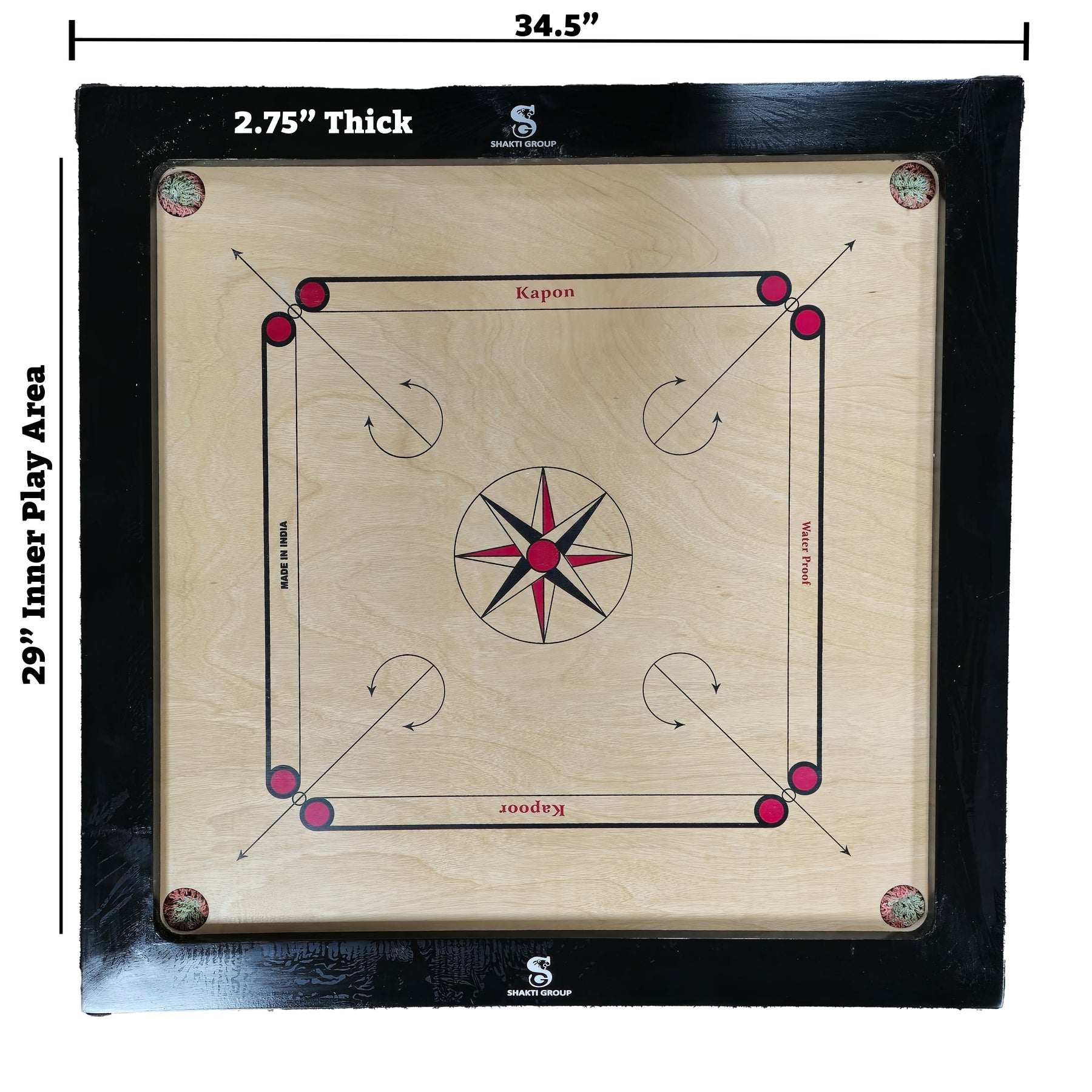 Carrom Board Game w/ Coins, Striker & Powder - Full Size 34.5