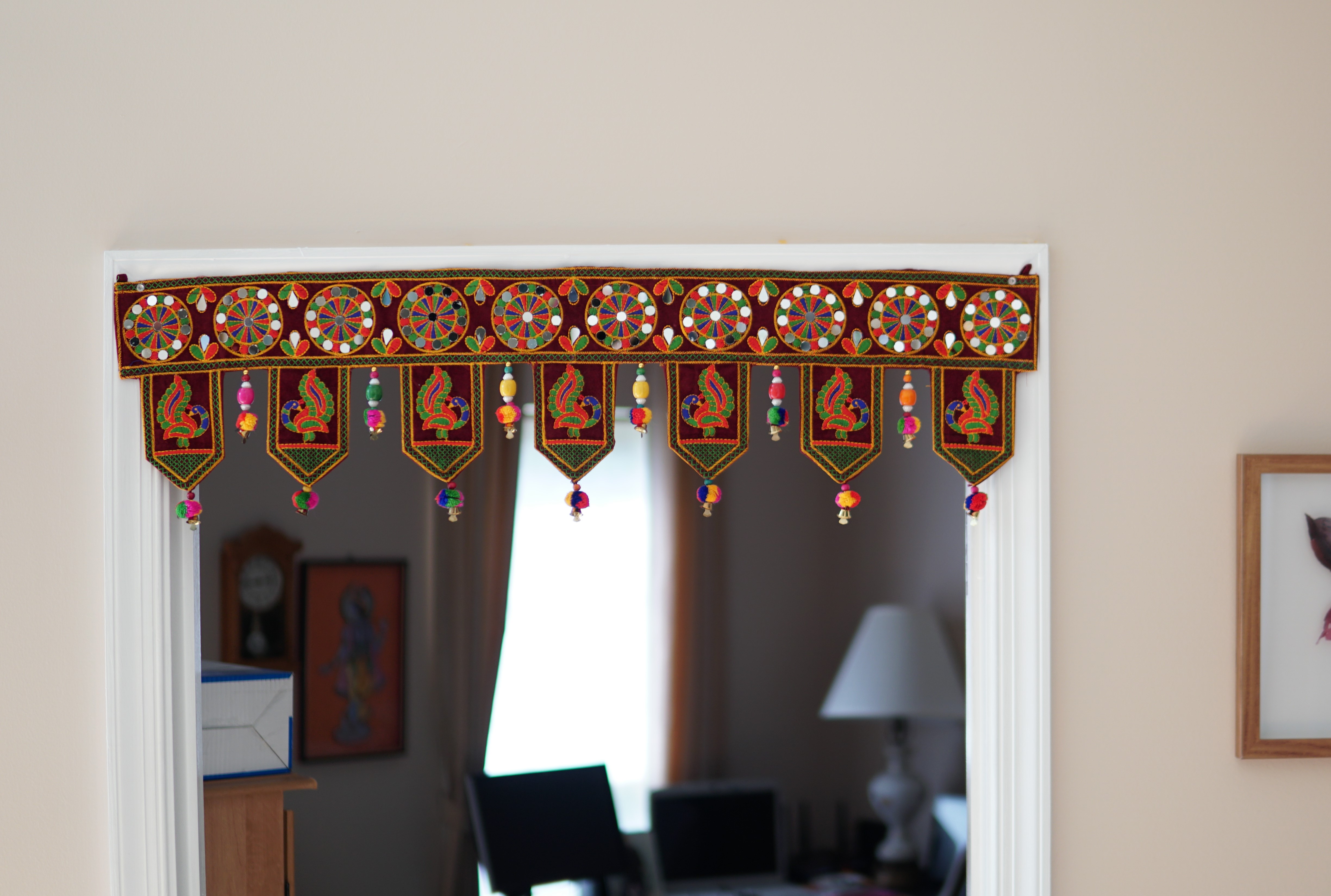 Embroidered Peacock Toran w/ Mirror Work 36" Door Bandhanwar 43815 Buy Door Toran Online