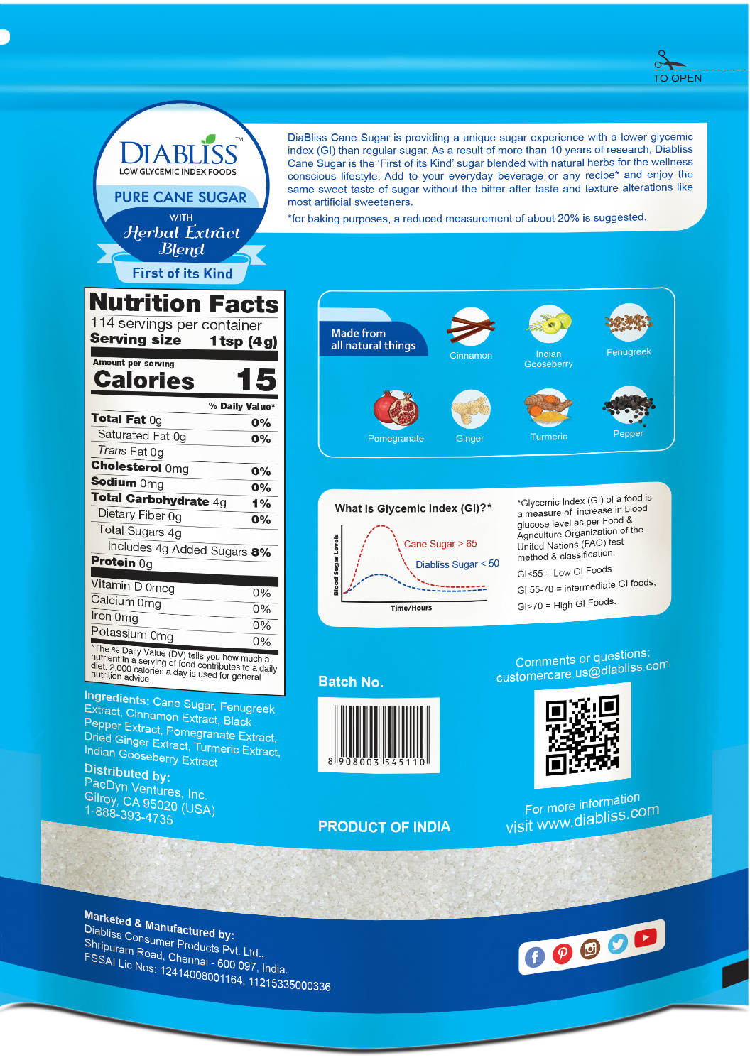 Diabliss Pure Cane Sugar Back Panel